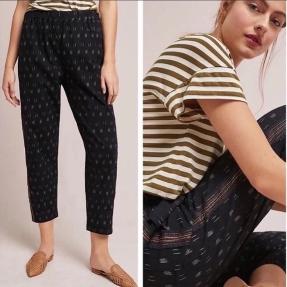 ANTHROPOLOGIE Tribal Print Beaded Pants Black Size M